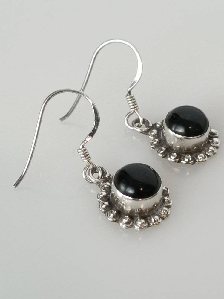 Black onyx earrings, sterling silver black onyx earrings, round black earrings, black gemstones, Bohemian black earrings, classy, Australia, Zorbajewellers