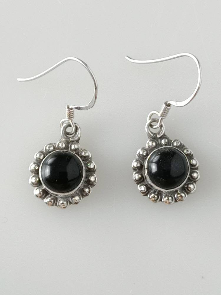 Black onyx earrings, sterling silver black onyx earrings, round black earrings, black gemstones, Bohemian black earrings, classy, Australia, Zorbajewellers
