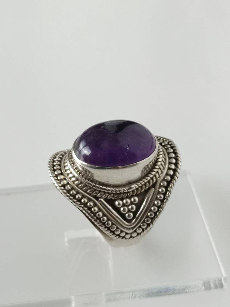 Bohemian amethyst ring, amethyst silver ring, big oval amethyst ring, oxidized amethyst ring, oxidized silver ring, purple ring, Australia, Zorbajewellers