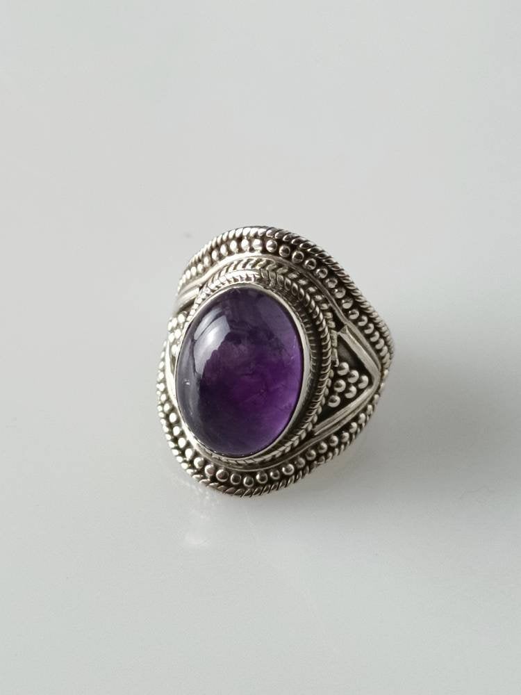 Bohemian amethyst ring, amethyst silver ring, big oval amethyst ring, oxidized amethyst ring, oxidized silver ring, purple ring, Australia, Zorbajewellers