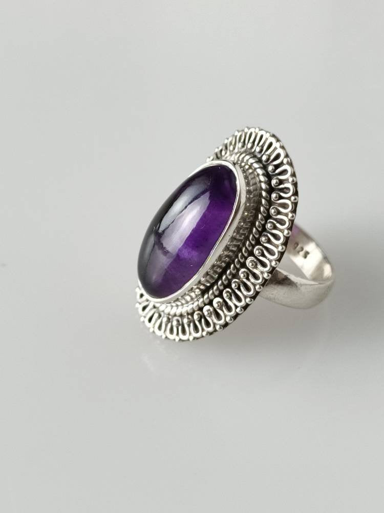 Bohemian amethyst ring, amethyst silver ring, big oval amethyst ring, oxidized amethyst ring, oxidized silver ring, purple ring, Australia, Zorbajewellers