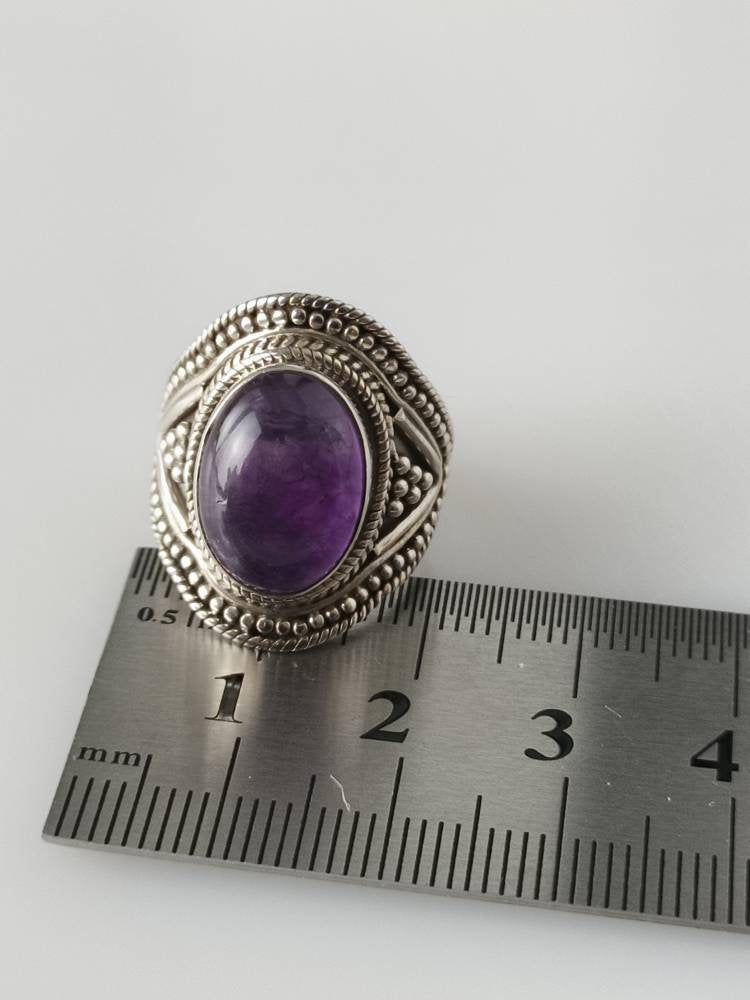 Bohemian amethyst ring, amethyst silver ring, big oval amethyst ring, oxidized amethyst ring, oxidized silver ring, purple ring, Australia, Zorbajewellers