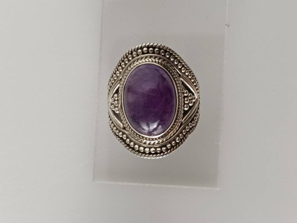 Bohemian amethyst ring, amethyst silver ring, big oval amethyst ring, oxidized amethyst ring, oxidized silver ring, purple ring, Australia, Zorbajewellers