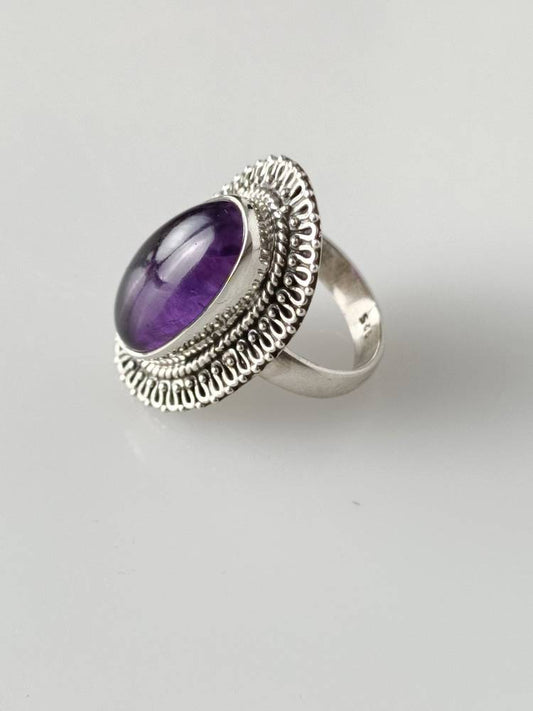Bohemian amethyst ring, amethyst silver ring, big oval amethyst ring, oxidized amethyst ring, oxidized silver ring, purple ring, Australia, Zorbajewellers
