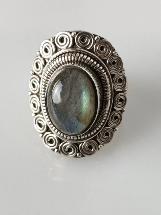 Bohemian labradorite ring, labradorite silver ring, big labradorite ring, oxidized labradorite ring, oxidized silver ring, boho, Australia, Zorbajewellers