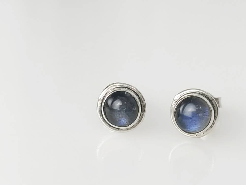 Labradorite studs, Minimalist gray stud earrings, Simple round blue gray studs, Leo Scorpio Zodiac, February March Birthstone, Australia, Zorbajewellers