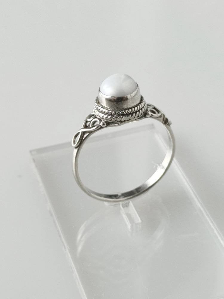 White pearl ring, stackable pearl ring, silver pearl ring, white pearl silver ring, boho pearl ring, silver ring, gemstone ring, Australia, Zorbajewellers