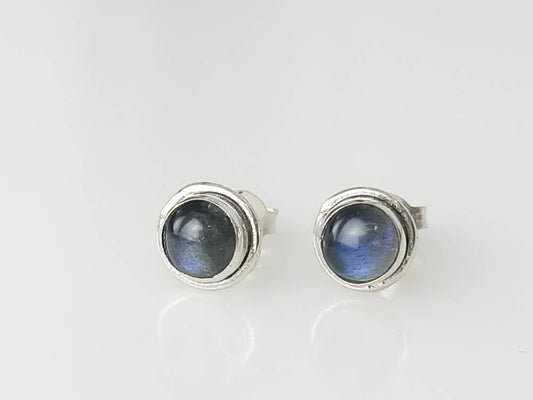 Labradorite studs, Minimalist gray stud earrings, Simple round blue gray studs, Leo Scorpio Zodiac, February March Birthstone, Australia, Zorbajewellers