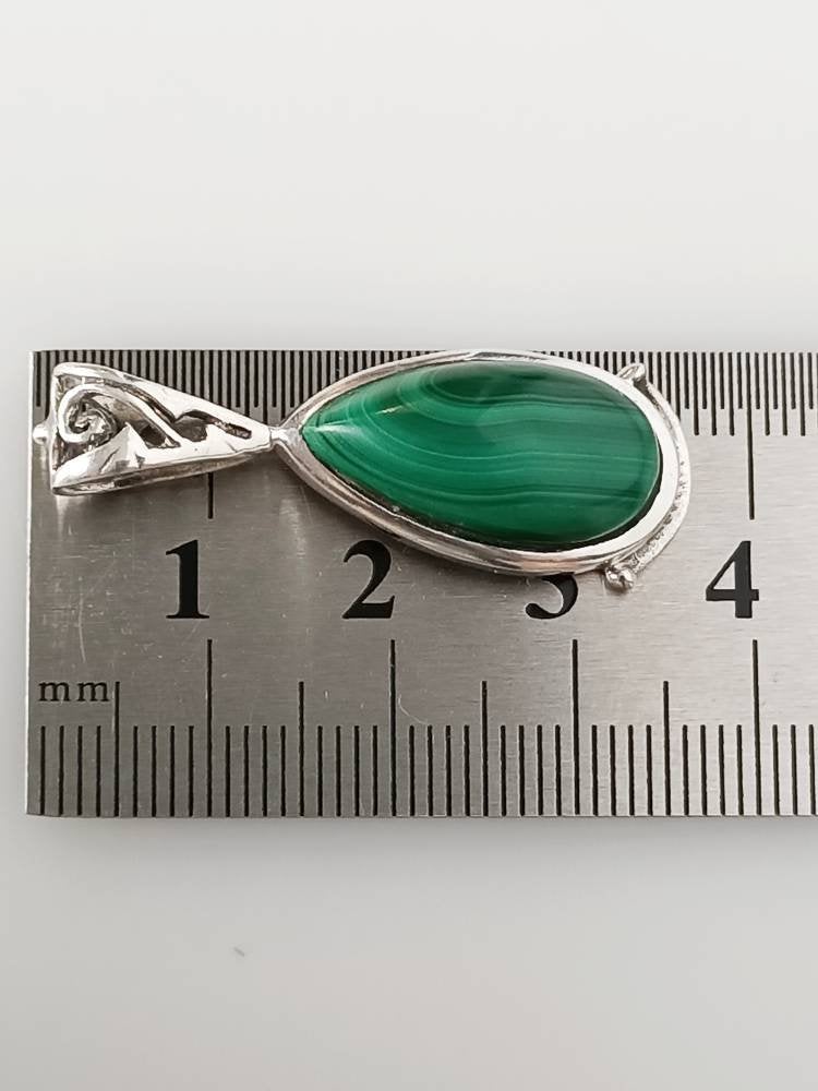Green malachite pendant, green gemstone silver pendant, oxidized silver pendant, leaf shaped pendant, textured green, boho chic, Australia, Zorbajewellers