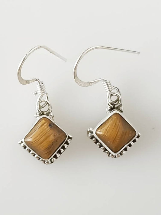 Square TIGER'S EYE gemstones oxidized bohemian solid 925 sterling SILVER dangle drop earrings, Gemini Zodiac June Birthstone Gift, Australia, Zorbajewellers