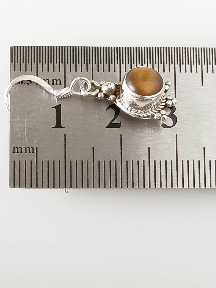 TIGER'S EYE round gemstones rope-edge oxidized beads sterling SILVER dangle drop earrings, Gemini Zodiac June Birthstone Gift, Australia, Zorbajewellers