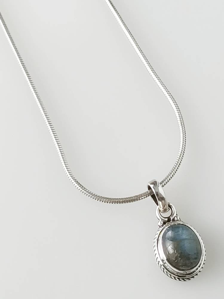 Minimalist oval genuine labradorite gemstone solid 925 sterling silver simple gray blue pendant, Gemini, Cancer Zodiac Gift, Australia, Zorbajewellers