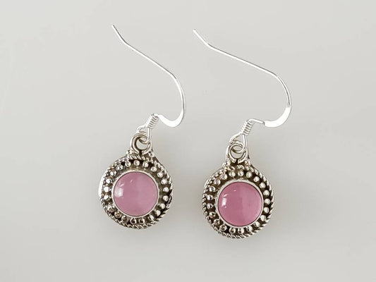 Oxidized Round Beads Boho Rose Quartz 925 silver earrings, Pink boho design dangle earrings, Taurus Zodiac January birthstone, Australia, Zorbajewellers