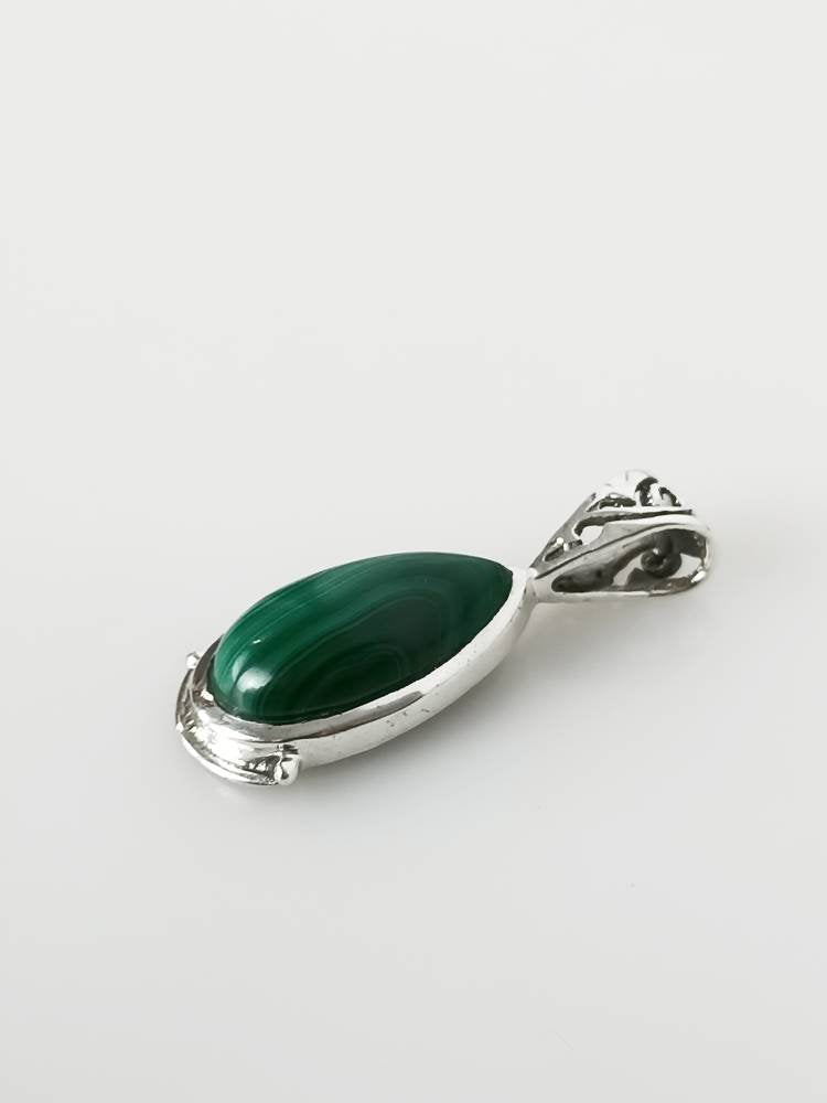 Green malachite pendant, green gemstone silver pendant, oxidized silver pendant, leaf shaped pendant, textured green, boho chic, Australia, Zorbajewellers