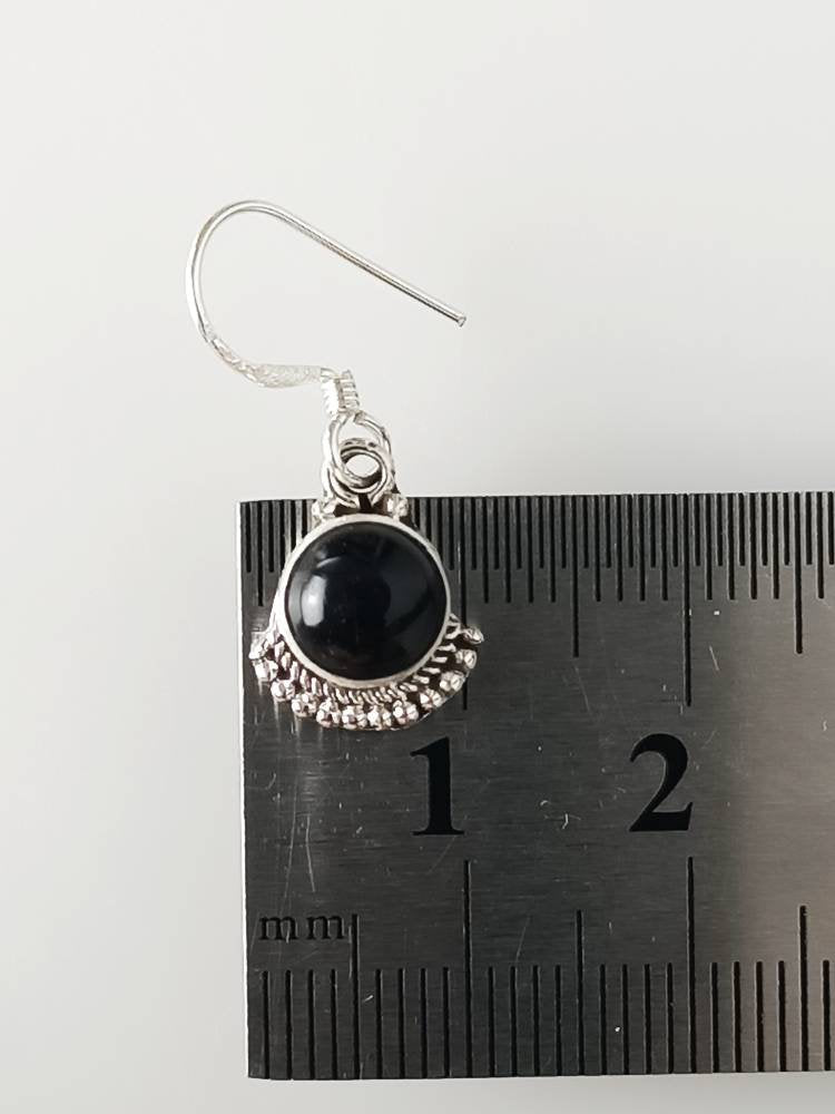 Bohemian Frill genuine black ONYX gemstone set in solid sterling SILVER dangle drop earrings, Leo Zodiac December Birthstone Gift, Australia, Zorbajewellers