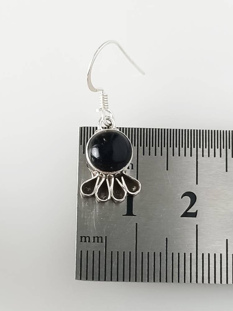 Boho Frill genuine round black ONYX gemstones solid 925 sterling SILVER dangle drop earrings, Leo Zodiac December Birthstone Gift, Australia, Zorbajewellers