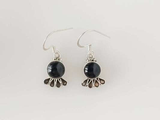 Boho Frill genuine round black ONYX gemstones solid 925 sterling SILVER dangle drop earrings, Leo Zodiac December Birthstone Gift, Australia, Zorbajewellers