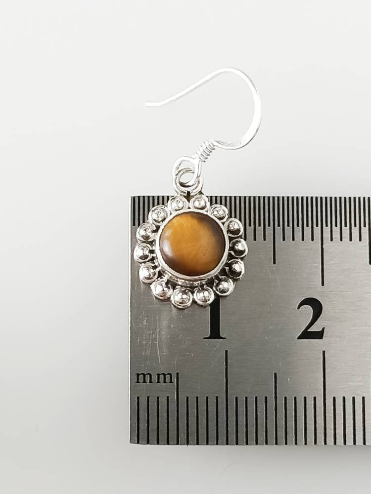 TIGER'S EYE round gemstones set in oxidized beads solid sterling SILVER dangle drop earrings, Gemini Zodiac June Birthstone Gift, Australia, Zorbajewellers