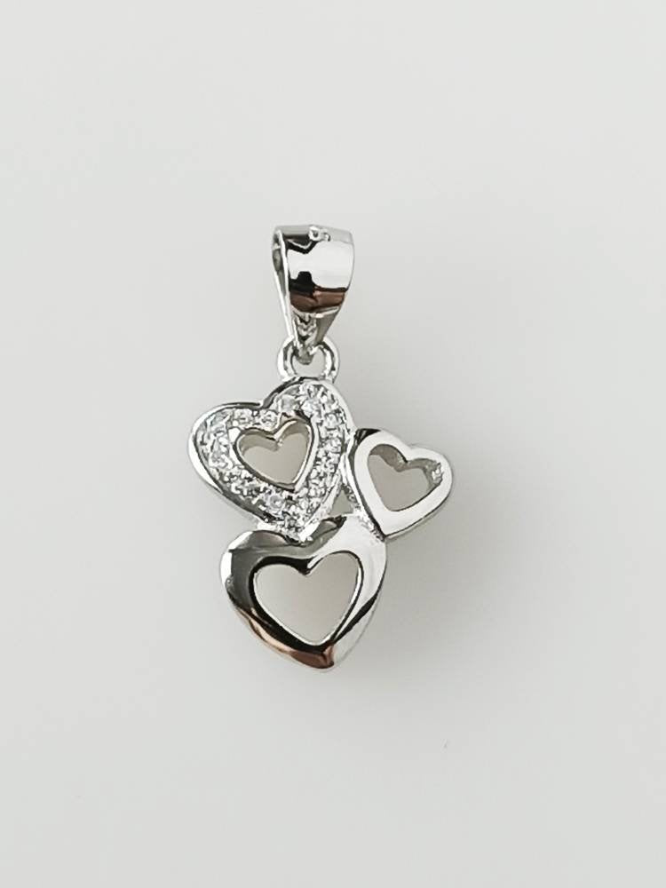 Cubic Zirconia Flying Hearts RHODIUM Plated SOLID 925 SILVER Pendant, Beautifully Cut Cz Sterling Silver Pendant - Rhodium Plated, Australia, Zorbajewellers