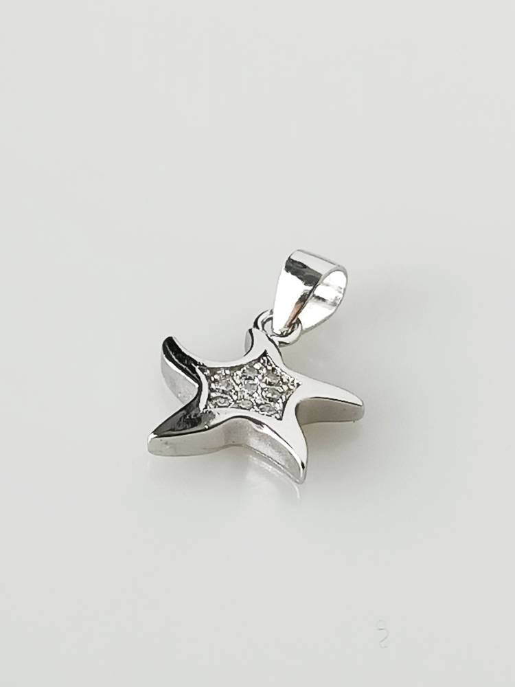 Cubic Zirconia Star Fish RHODIUM Plated SOLID 925 SILVER Pendant, Great Barrier Reef Silver Pendant - Rhodium Plated, Australia, Zorbajewellers