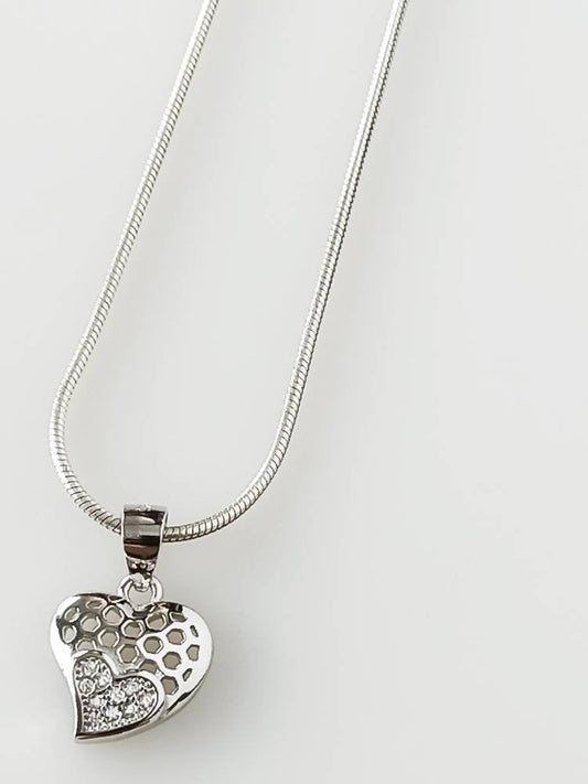 Cubic Zirconia Heart Hive RHODIUM Plated SOLID 925 SILVER Pendant, Cz Heart in Heart Sterling Silver net Pendant - Rhodium Plated, Australia, Zorbajewellers