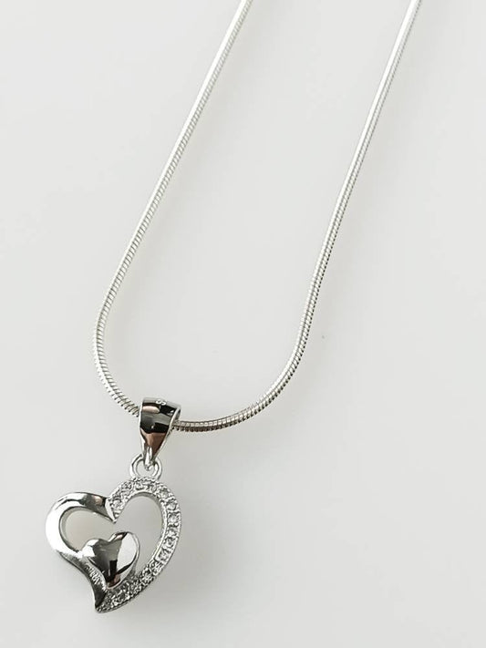 Cubic Zirconia Heart in heart RHODIUM Plated SOLID 925 SILVER Pendant, Beautifully Cut Cz Sterling Silver Pendant -Rhodium Plated, Australia, Zorbajewellers