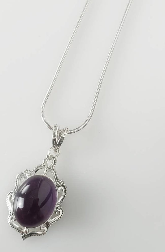 Big Oval Cut AMETHYST gem SOLID Sterling 925 SILVER Bohemian Pendant, Large Amethyst, Aquarius Zodiac & February Birthstone Gift, Australia, Zorbajewellers