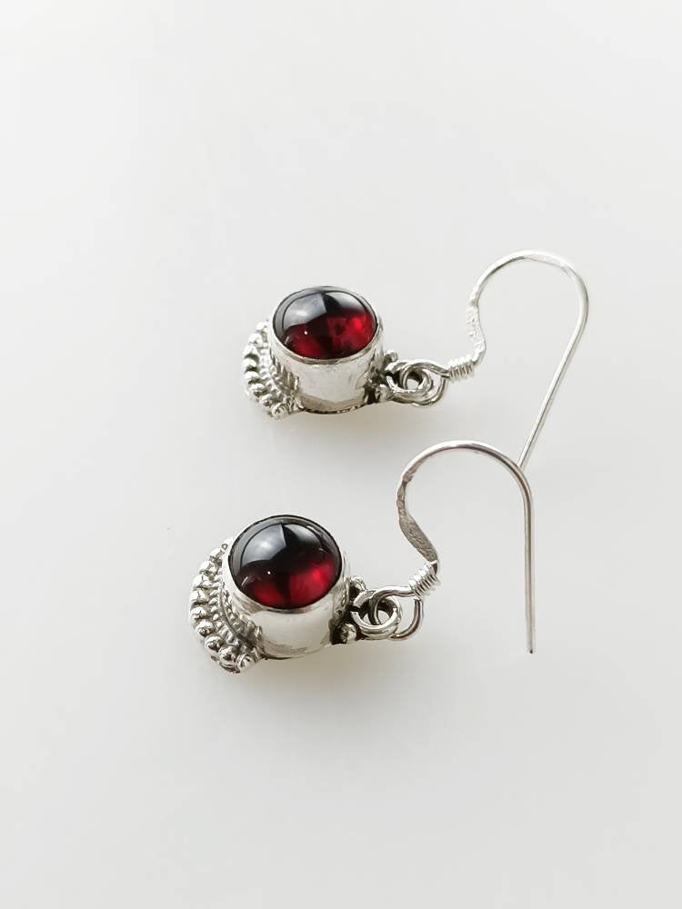 Oxidised Boho Red Garnet frill 925 silver earrings, Red garnet sterling silver earrings, Capricorn Zodiac January birthstone gift, Australia, Zorbajewellers