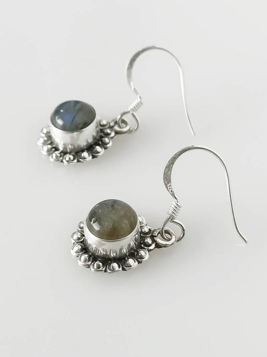 LABRADORITE Gems 925  Oxidized SILVER BEADS earrings, Round Gray Labradorite Gems Silver Earrings, Green Blue Gray Gems Earrings, Australia, Zorbajewellers