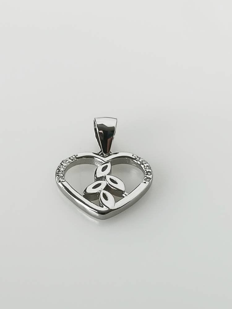 Cubic Zirconia Heart leaves RHODIUM Plated SOLID 925 SILVER Pendant, Environmental art Cz Sterling Silver Rhodium Plated Pendant , Australia, Zorbajewellers