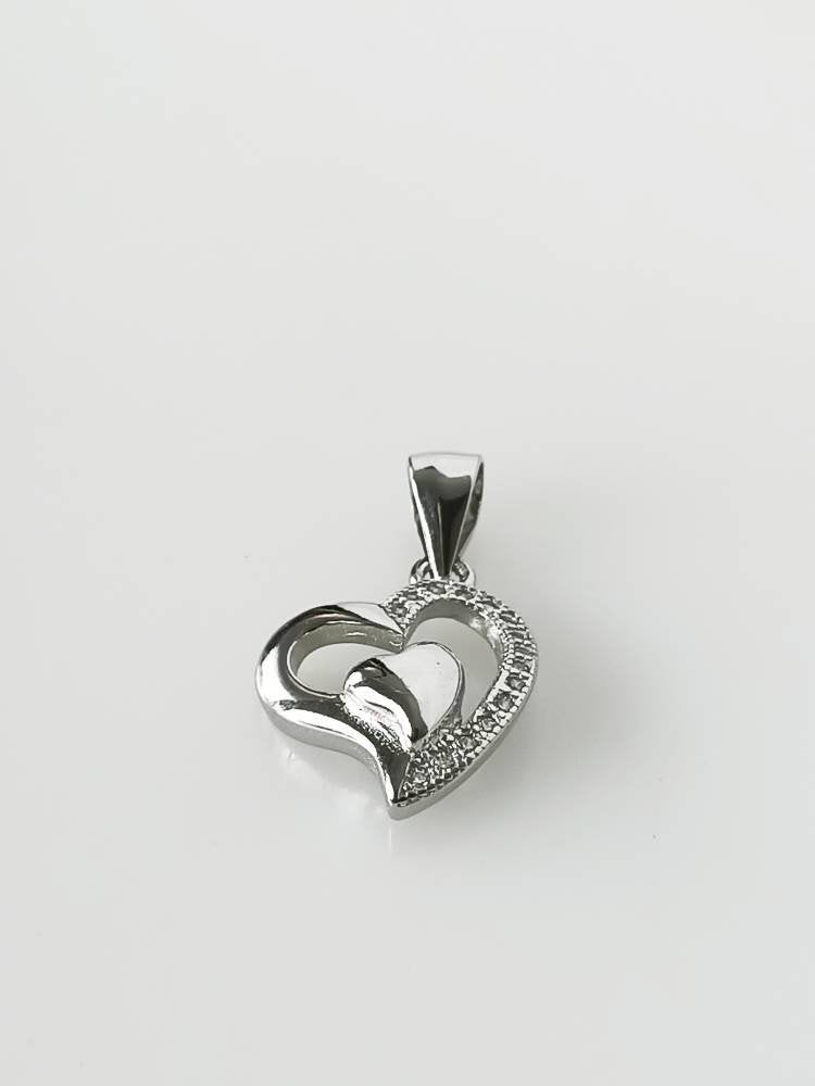 Cubic Zirconia Heart in heart RHODIUM Plated SOLID 925 SILVER Pendant, Beautifully Cut Cz Sterling Silver Pendant -Rhodium Plated, Australia, Zorbajewellers