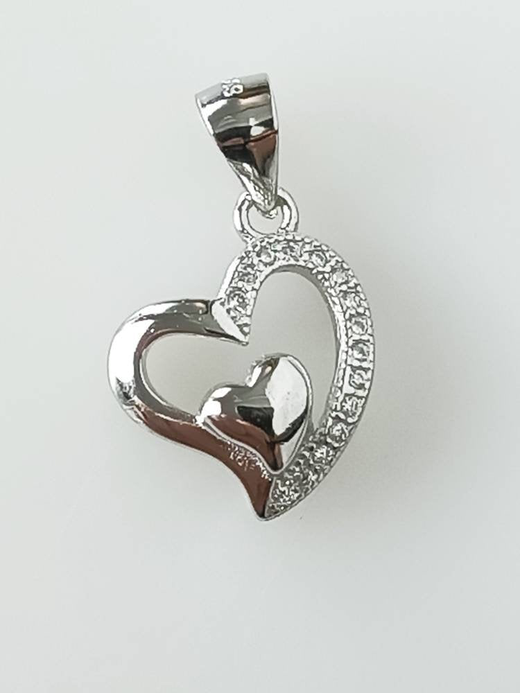 Cubic Zirconia Heart in heart RHODIUM Plated SOLID 925 SILVER Pendant, Beautifully Cut Cz Sterling Silver Pendant -Rhodium Plated, Australia, Zorbajewellers