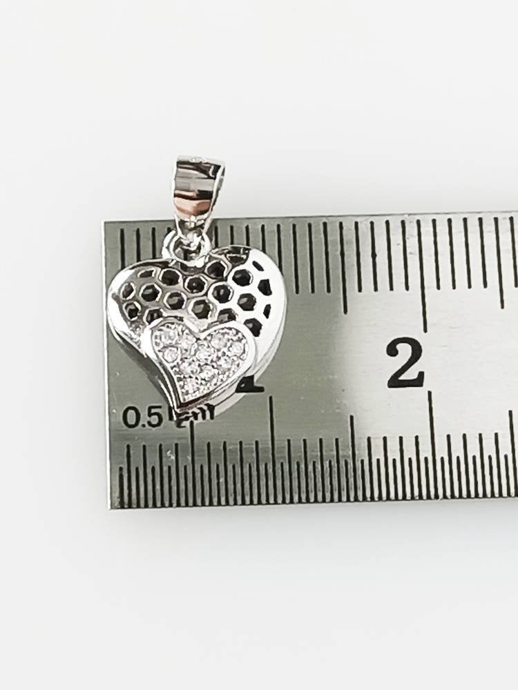 Cubic Zirconia Heart Hive RHODIUM Plated SOLID 925 SILVER Pendant, Cz Heart in Heart Sterling Silver net Pendant - Rhodium Plated, Australia, Zorbajewellers