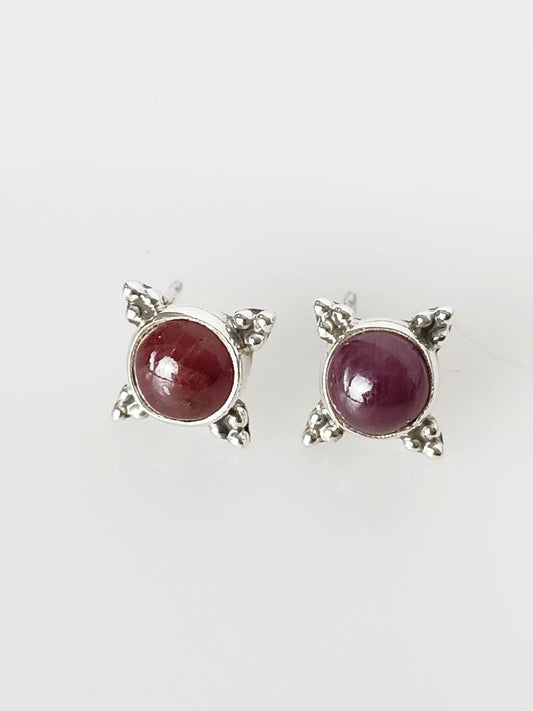 Round RUBY SOLID 925 SILVER Bohemian Stud Earrings, Ruby Sterling Silver Boho Ethnic Stud Earrings, Cancer Zodiac July Birthstone, Australia, Zorbajewellers