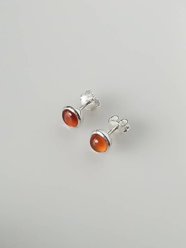 ORANGE CARNELIAN Gems Solid 925 SILVER Minimalist Stud Earrings, Orange Sterling Silver Stud, August Birthstone Virgo Zodiac Gift, Australia, Zorbajewellers
