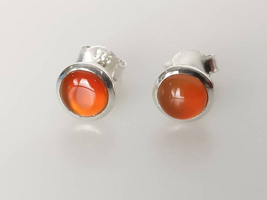 ORANGE CARNELIAN Gems Solid 925 SILVER Minimalist Stud Earrings, Orange Sterling Silver Stud, August Birthstone Virgo Zodiac Gift, Australia, Zorbajewellers