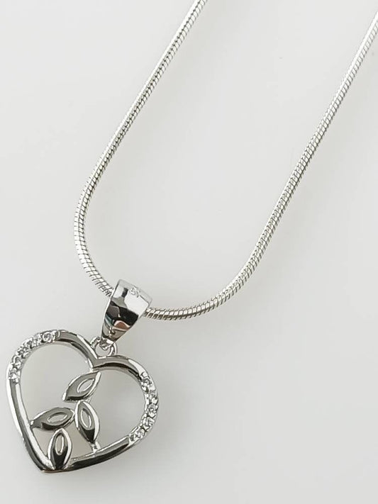 Cubic Zirconia Heart leaves RHODIUM Plated SOLID 925 SILVER Pendant, Environmental art Cz Sterling Silver Rhodium Plated Pendant , Australia, Zorbajewellers