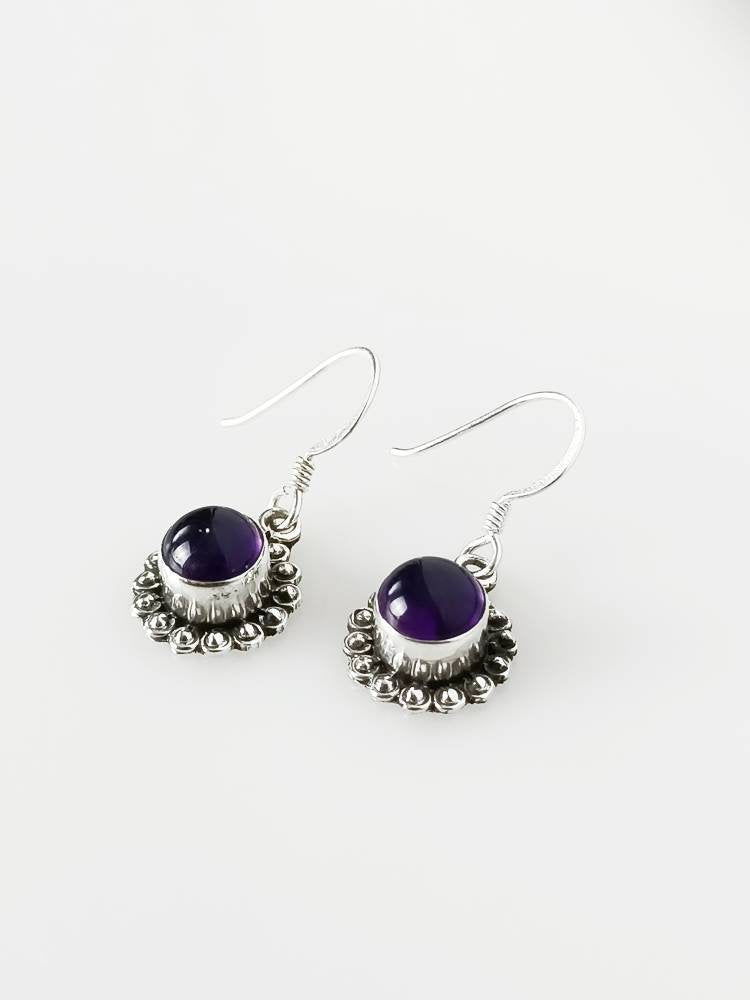 Round AMETHYST in SOLID 925 Oxidized SILVER bohemian beads  Earrings, Purple gems, Aquarius Zodiac & February birthstone gift, Australia, Zorbajewellers