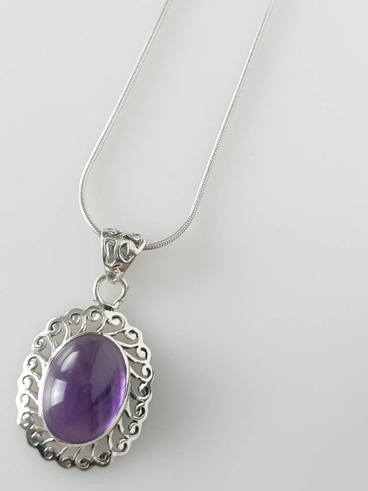Big Oval Cut AMETHYST gem SOLID 925 SILVER Boho Frame Pendant, Large Oval Amethyst, Aquarius Zodiac & February Birthstone Gift, Australia, Zorbajewellers
