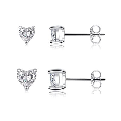 Sparkling Heart Cubic Zirconia Sterling Silver Stud Earrings, SOLID 925 Silver CZ Imitation Diamond Earrings, Women/Men Earrings, Australia, Zorbajewellers