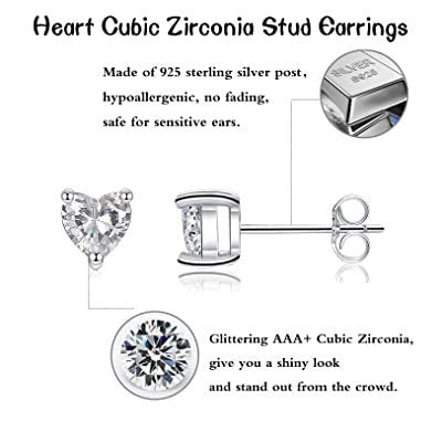 Sparkling Heart Cubic Zirconia Sterling Silver Stud Earrings, SOLID 925 Silver CZ Imitation Diamond Earrings, Women/Men Earrings, Australia, Zorbajewellers