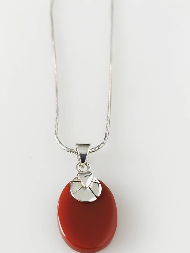 Simple CARNELIAN Gemstone SOLID 925 Sterling SILVER Pendant, Big Oval Orange Carnelian Pendant, Virgo Zodiac & August Birthstone, Australia, Zorbajewellers