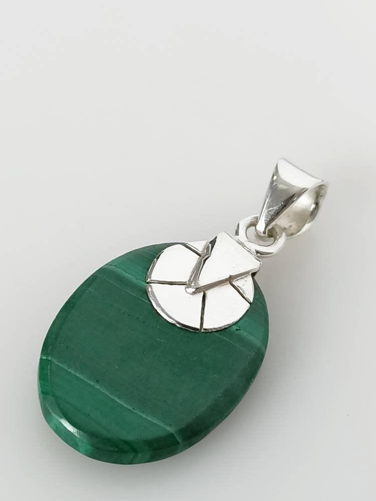 Simple Green MALACHITE Gemstone SOLID 925 Sterling SILVER Pendant, Textured Green Oval Pendant, Taurus Zodiac May Birthstone Gift, Australia, Zorbajewellers
