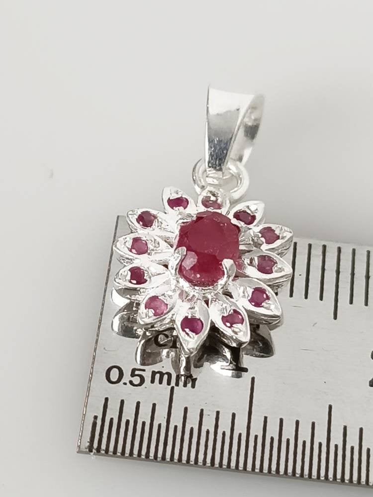 Genuine RUBY SOLID 925 SILVER Blooming Flower Pendant, Red Ruby Gems Spring Flower Pendant, Cancer Zodiac July Birthstone Gift, Australia, Zorbajewellers