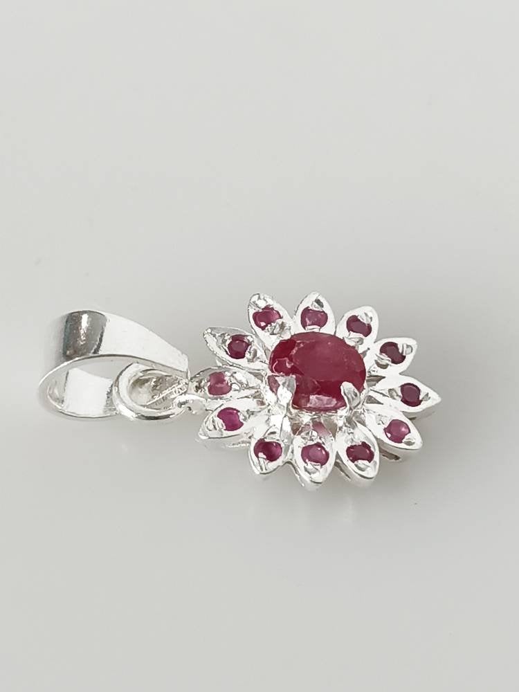 Genuine RUBY SOLID 925 SILVER Blooming Flower Pendant, Red Ruby Gems Spring Flower Pendant, Cancer Zodiac July Birthstone Gift, Australia, Zorbajewellers