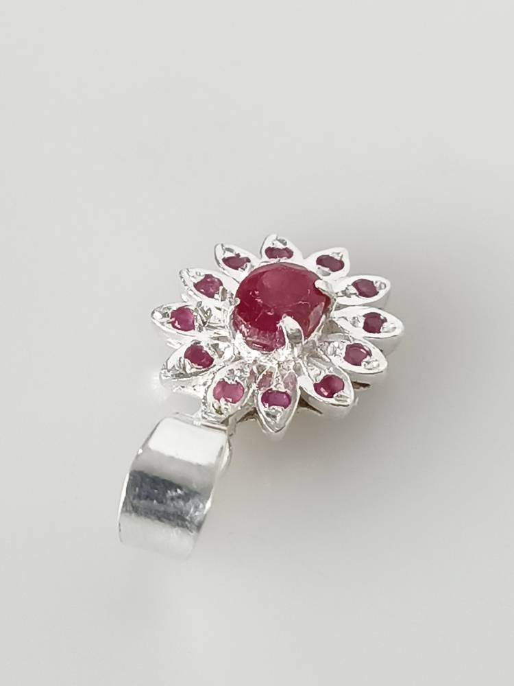 Genuine RUBY SOLID 925 SILVER Blooming Flower Pendant, Red Ruby Gems Spring Flower Pendant, Cancer Zodiac July Birthstone Gift, Australia, Zorbajewellers