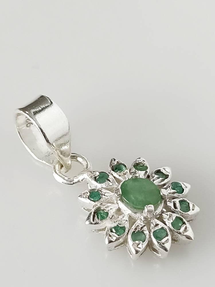 Genuine EMERALD SOLID 925 SILVER Blooming Flower Pendant, Green Emerald Gems Spring Flower Pendant, Taurus Zodiac May Birthstone, Australia, Zorbajewellers