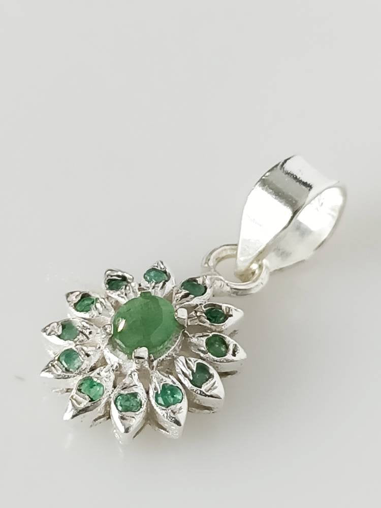 Genuine EMERALD SOLID 925 SILVER Blooming Flower Pendant, Green Emerald Gems Spring Flower Pendant, Taurus Zodiac May Birthstone, Australia, Zorbajewellers