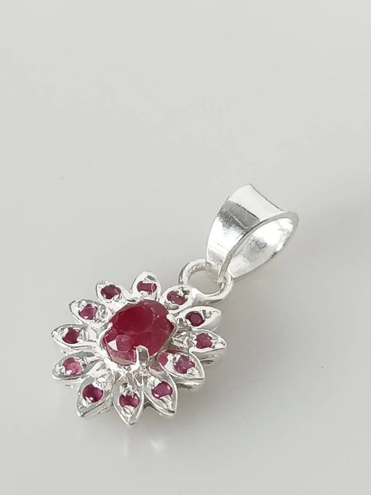 Genuine RUBY SOLID 925 SILVER Blooming Flower Pendant, Red Ruby Gems Spring Flower Pendant, Cancer Zodiac July Birthstone Gift, Australia, Zorbajewellers