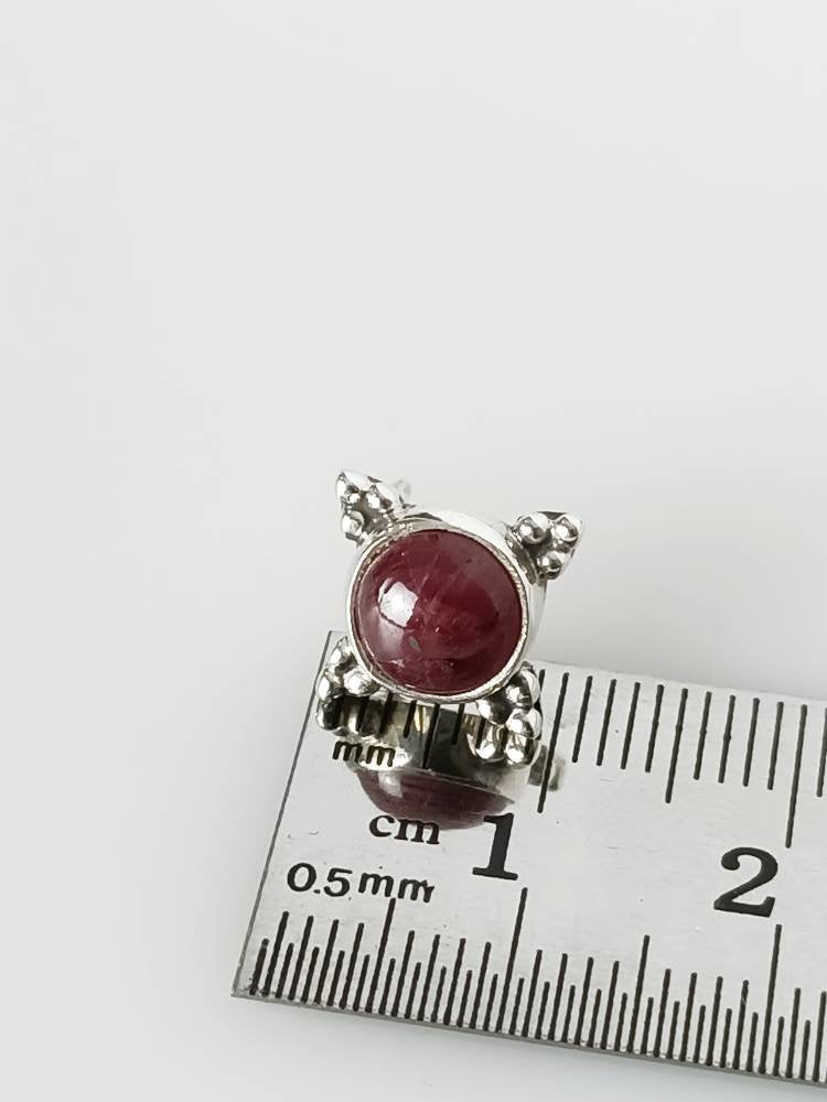 Round RUBY SOLID 925 SILVER Bohemian Stud Earrings, Ruby Sterling Silver Boho Ethnic Stud Earrings, Cancer Zodiac July Birthstone, Australia, Zorbajewellers